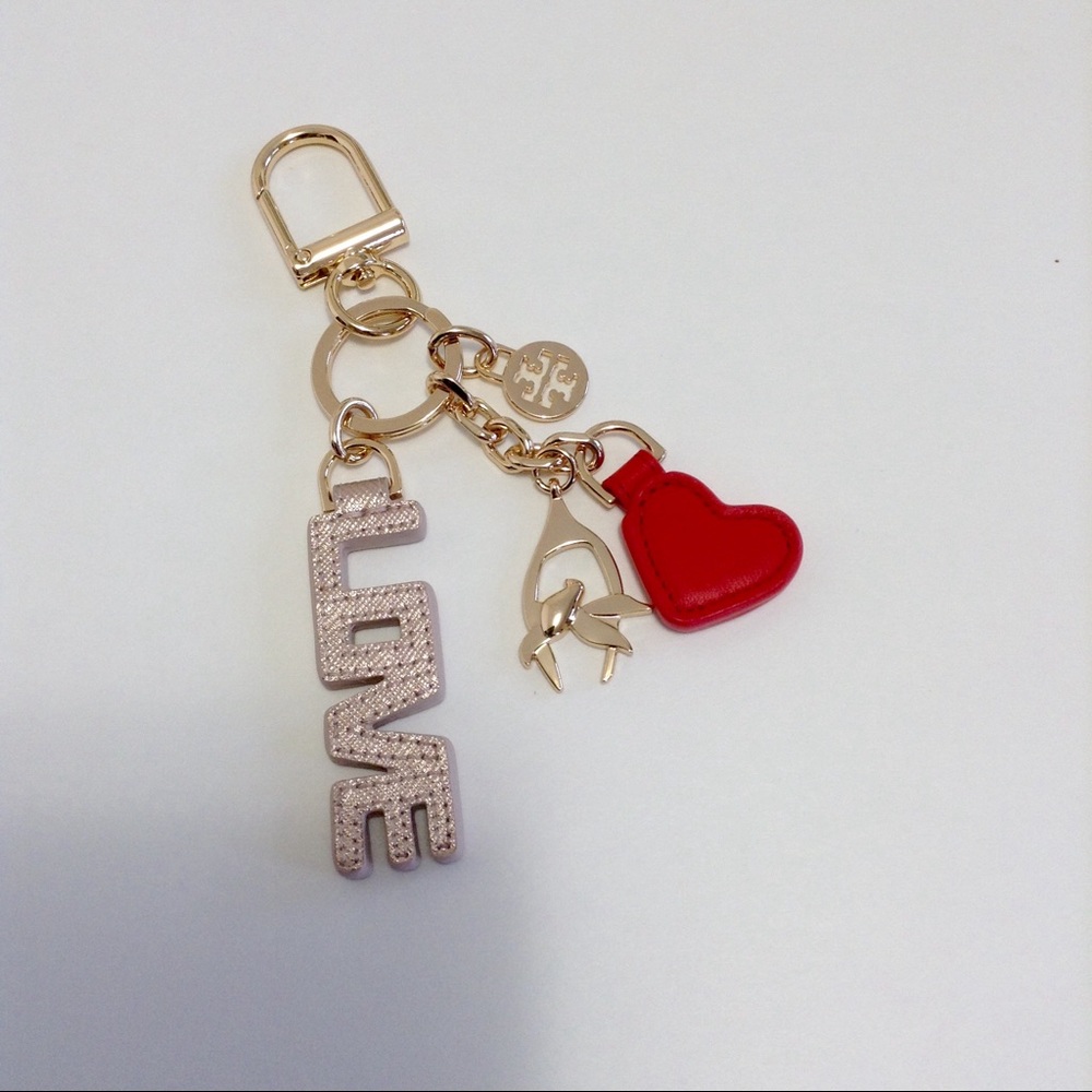 Tory Burch Bag Charm Keychain Fob Love Dove Heart